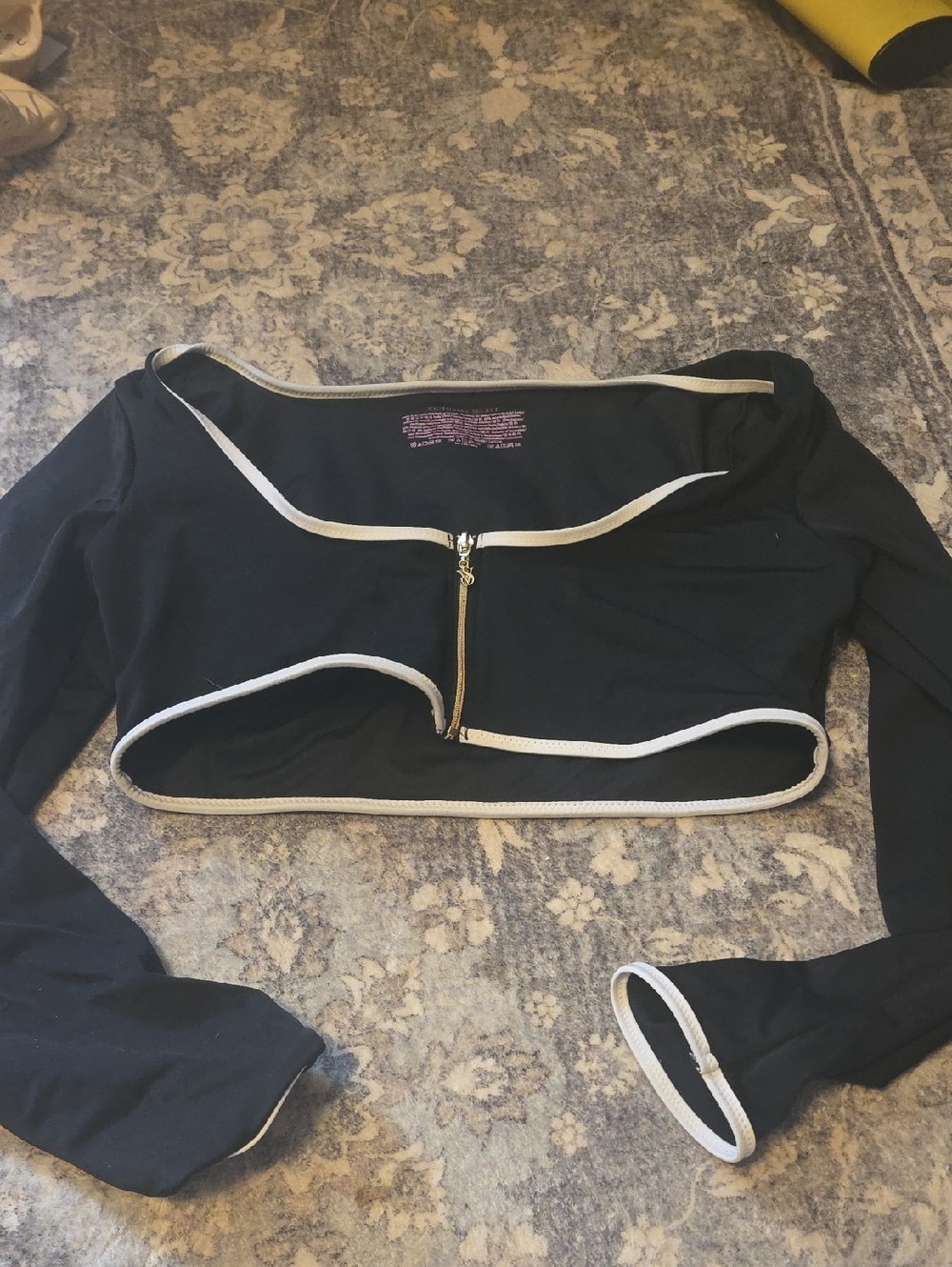 Victoria's Secret Black Crop Zip-Front Top with White Trim